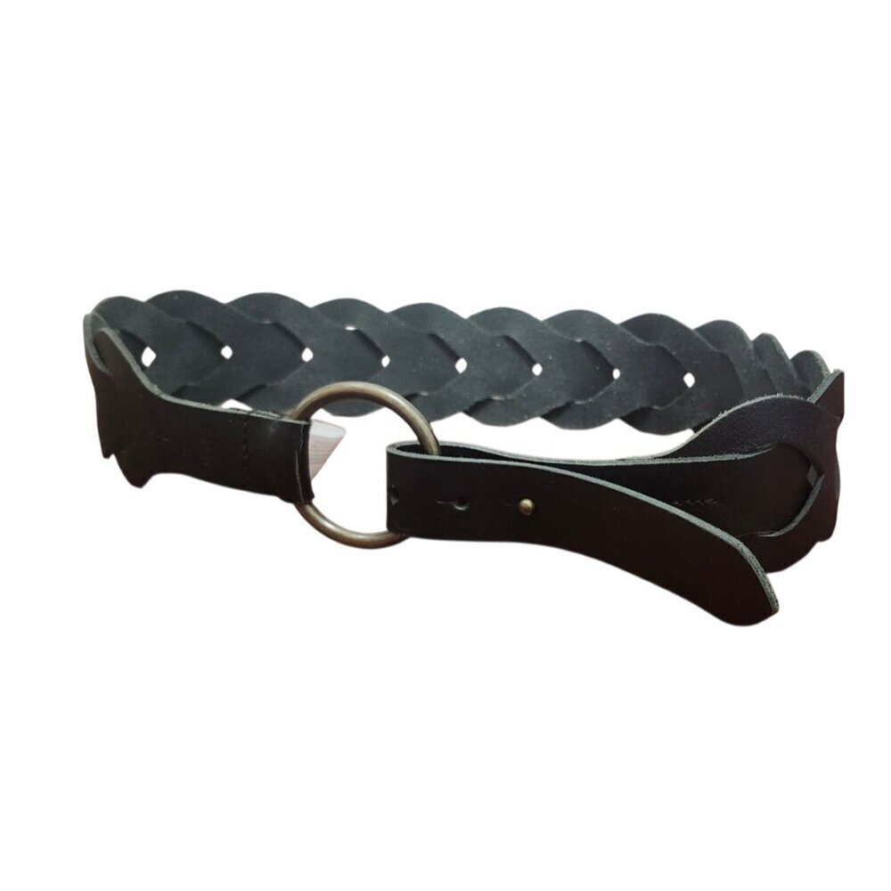 Esprit Women’s Black Buffalo Leather Braided Belt Size M Vintage Style Ring Buck - Picture 3 of 9